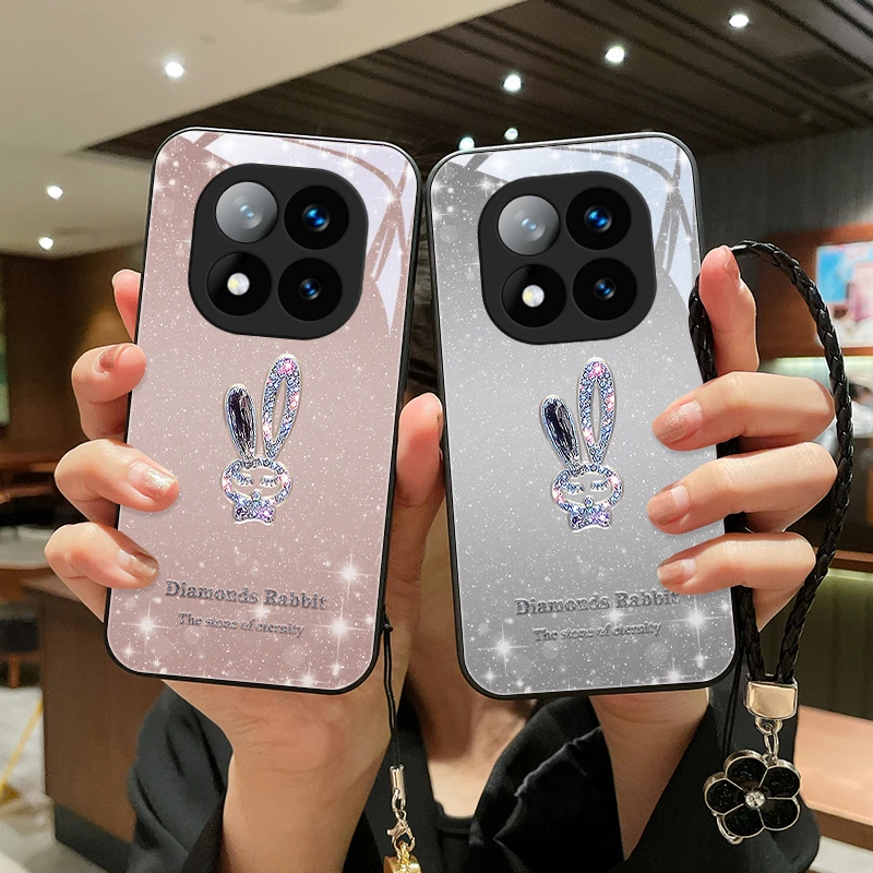 星闪小兔适用红米note14pro手机壳高级Note14pro+玻璃壳女挂绳软