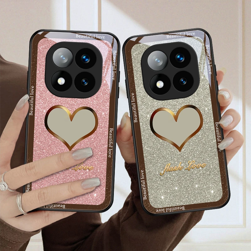 闪耀爱心适用红米note14pro手机壳Note14pro+玻璃新款镜面限量情