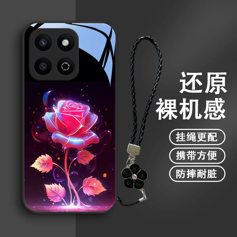 月光玫瑰适用荣耀畅玩60Plus手机壳畅玩60Plus玻璃壳保护套防摔网