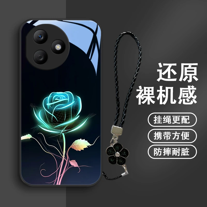 科技花朵适用荣耀X50i+手机壳华为X50iplus玻璃壳保护套防摔网红