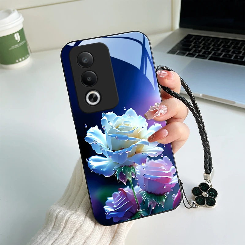 暗香玫瑰适用OPPOA3活力版手机壳玻璃壳女情侣保护套挂绳爆款散热