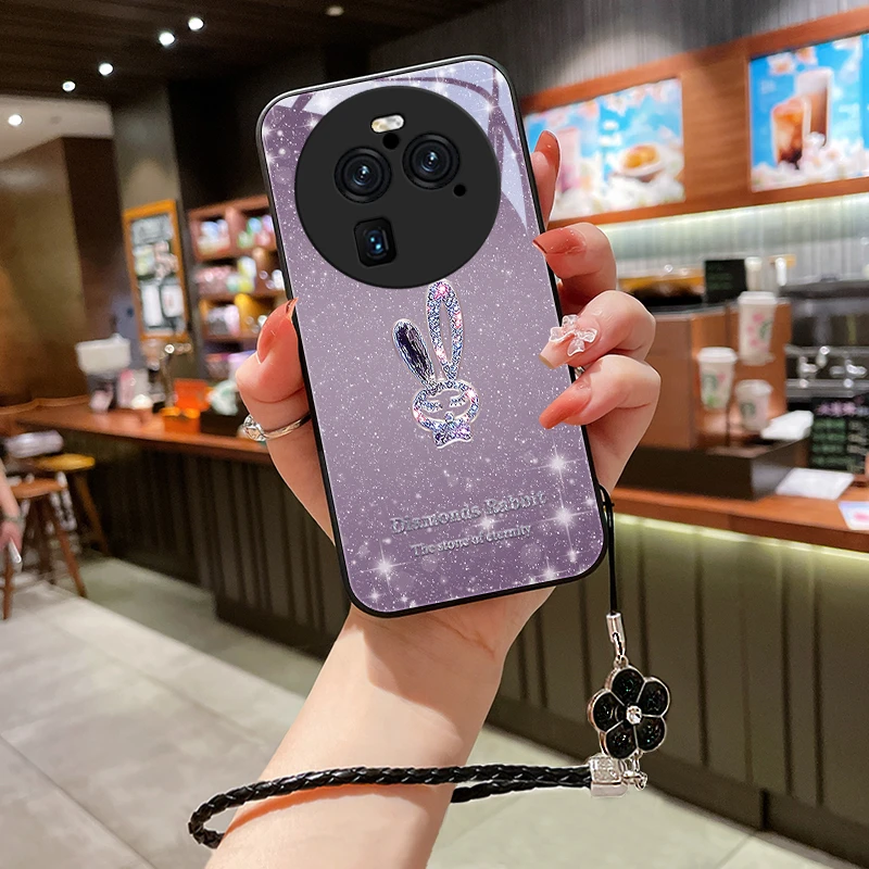 星闪小兔适用oppofindX6手机壳FindX6pro玻璃女款挂绳高级手机套