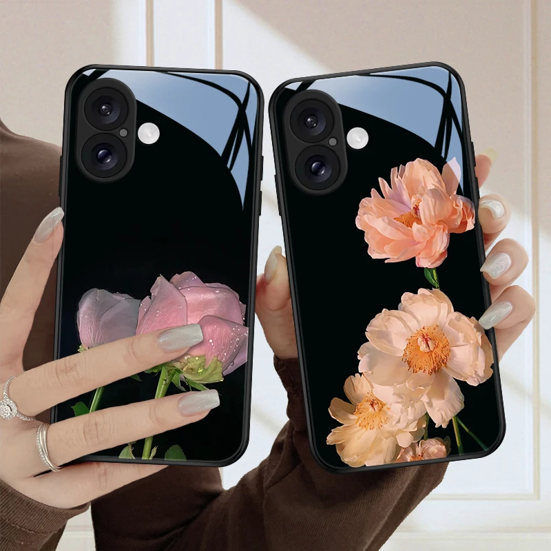 幽香花适用苹果16ProMax手机壳iPhone16plus玻璃新款优美女款质感