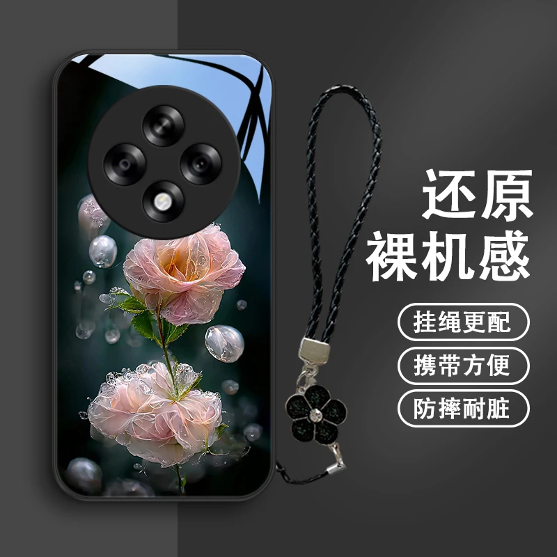 淡粉花朵适用OPPOA3 5G版手机壳oppoa3 5G玻璃壳保护套创意新款情