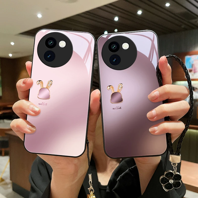 精美小兔适用vivoY200i手机壳VIVOY200i玻璃y200i女挂绳软边防摔