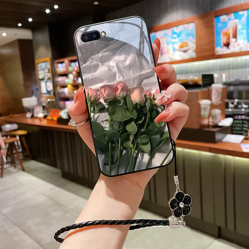 粉红花朵适用oppor11s手机壳R9玻璃R11plus女款r11splus高级r9spl