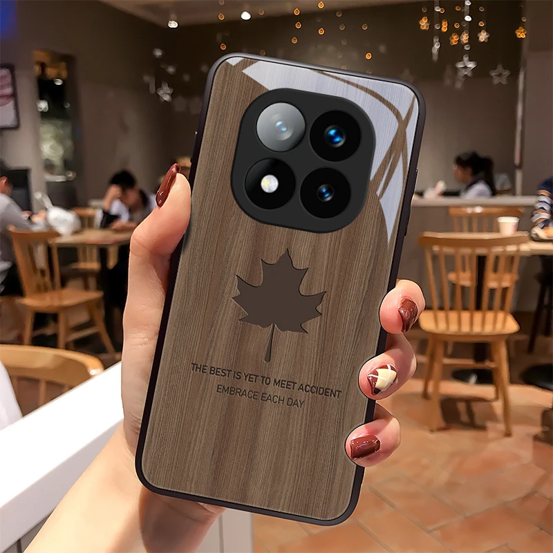 木纹枫叶适用红米note14pro手机壳Note14pro+玻璃散热全包硅胶防