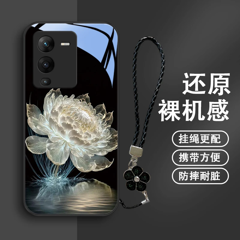水光莲花适用vivos15pro手机壳S15玻璃s12女款挂绳s12pro新款高颜
