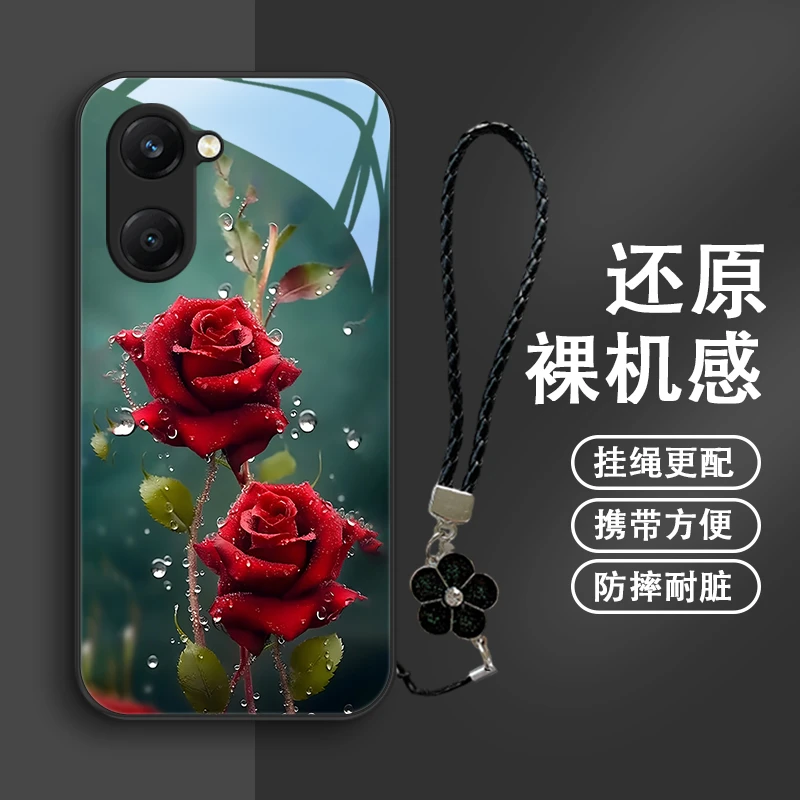 水晶玫瑰适用vivoy37手机壳玻璃壳保护套高级全包个性新款防摔潮