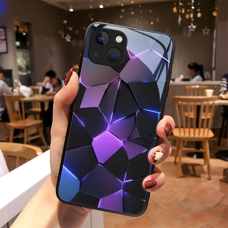几何图适用苹果15手机壳iPhone15pro玻璃15proMax散热质感15plus