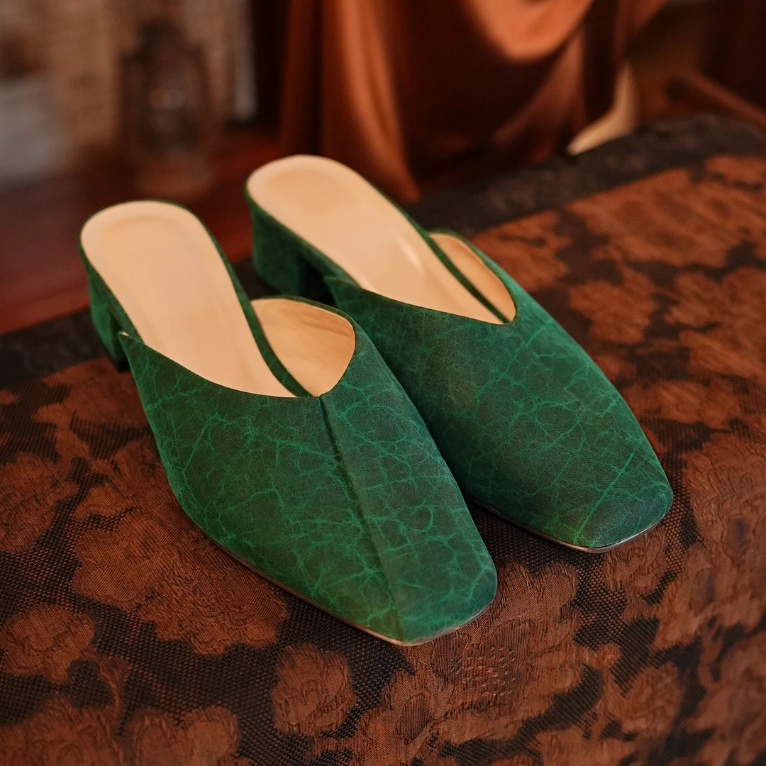 萧娘【包头拖鞋】香云纱百搭低跟简约舒适休闲桑蚕丝包头拖鞋1234