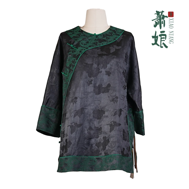 萧娘【倾影】蝶恋花重磅缎丝毛香云纱宽松桑蚕丝连衣裙中国风1535