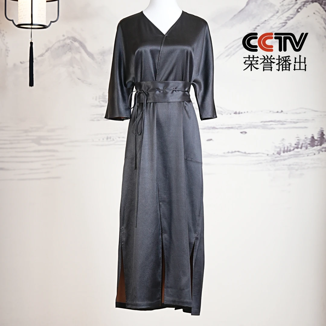 萧娘【羽安】香云纱宽松连衣裙新中式中国风复古桑蚕丝中长款1208