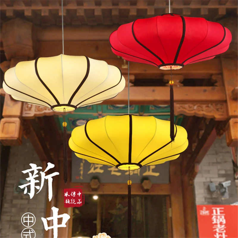 中式布艺吊灯阳台仿古红灯笼古典酒店茶楼特色灯具饭店火锅店客厅