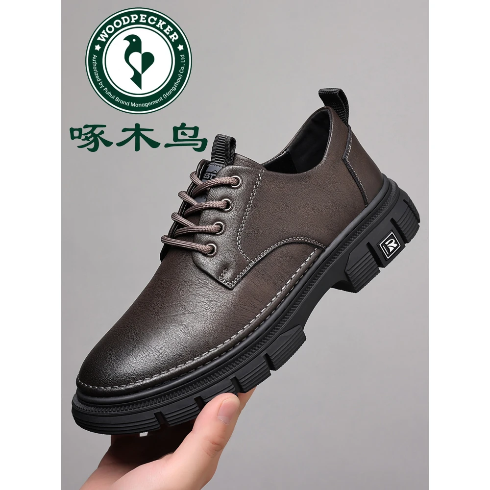 啄木鸟男鞋商务休闲皮鞋2024新款秋冬工作鞋子男士正装皮鞋男软皮