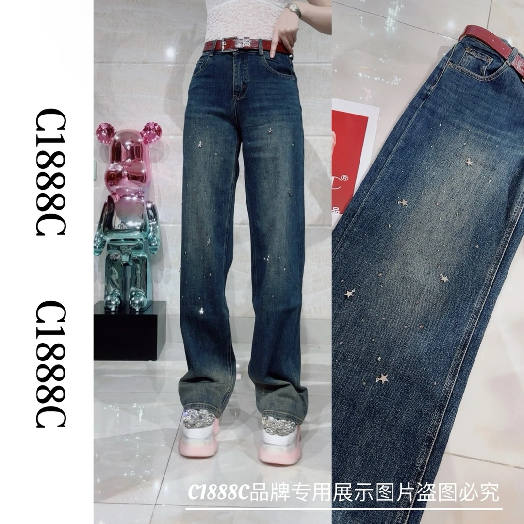 2345#C1888C品牌正品高端订制重工直筒牛仔裤（含腰带）
