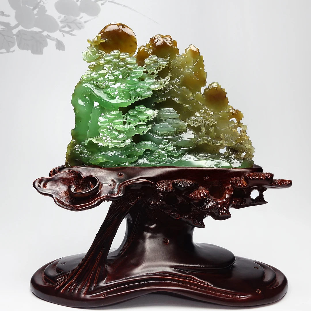 和田玉俏色巧雕《富贵山居》摆件玉雕大师工作室作品5163精细大气