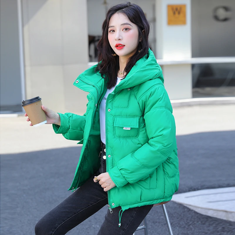 2025冬季新款时尚韩版宽松连帽短款棉衣加厚宽松小个子休闲外套女