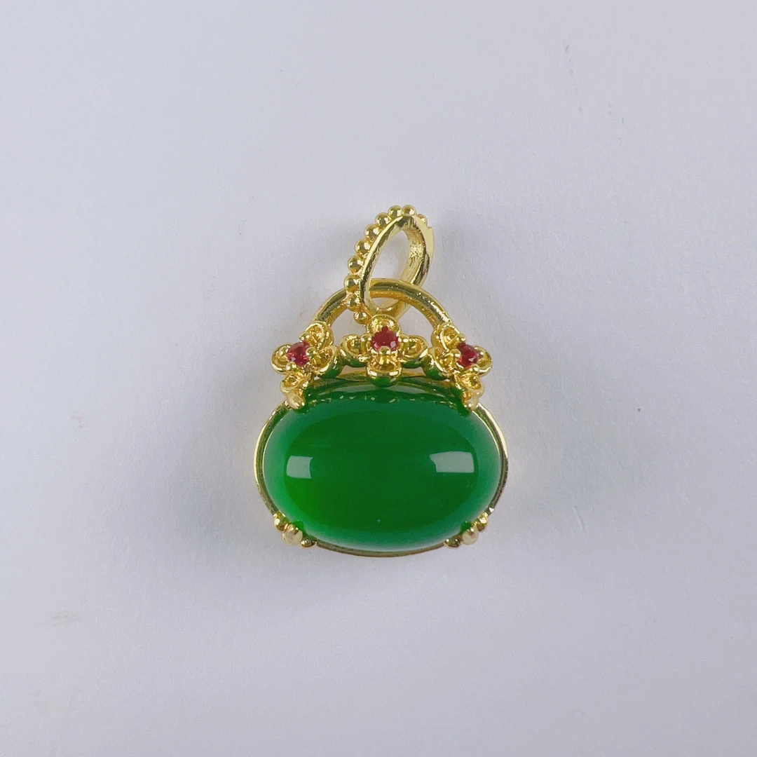 【专柜正品】 天然珠宝芙蓉翠绿包包吊坠