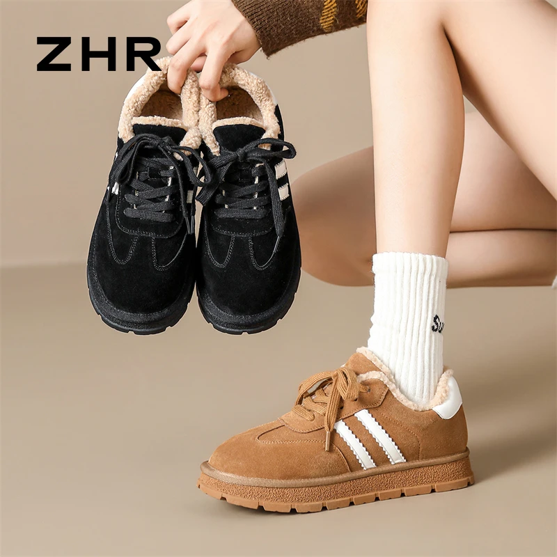 ZHR雪地靴女厚底2025秋冬新款加绒加厚女鞋低帮软底德训鞋EH121