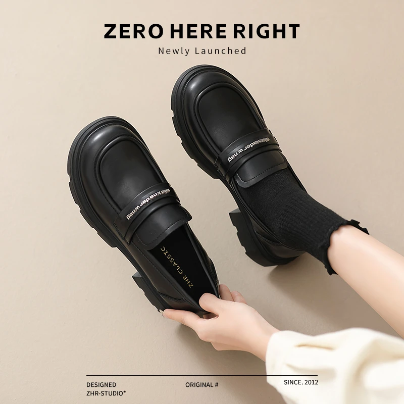 2025新款春季英伦复古厚底乐福女鞋软底一脚蹬黑色单鞋女时尚潮鞋