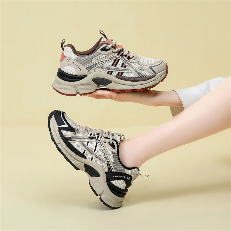 ZHR则则厚底老爹鞋女秋季网面透气户外登山鞋休闲百搭增高运动鞋