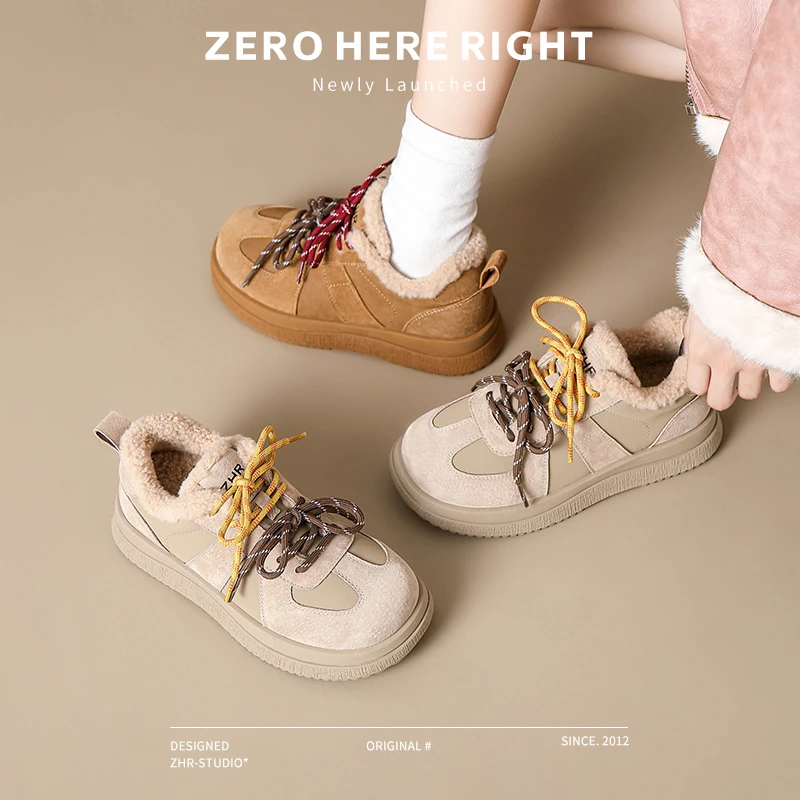 ZHR雅丹风网红雪地靴女2025冬季新款休闲加绒勃肯保暖德训鞋KQ07B