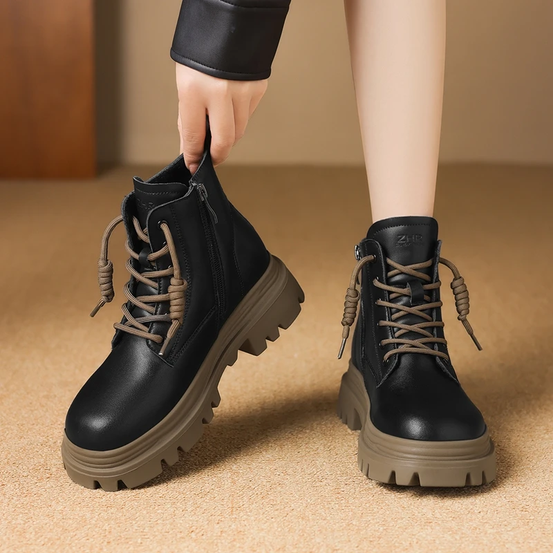 ZHR2025流行小短靴系带甜酷马丁靴女靴冬季新款粗跟马丁靴厚底