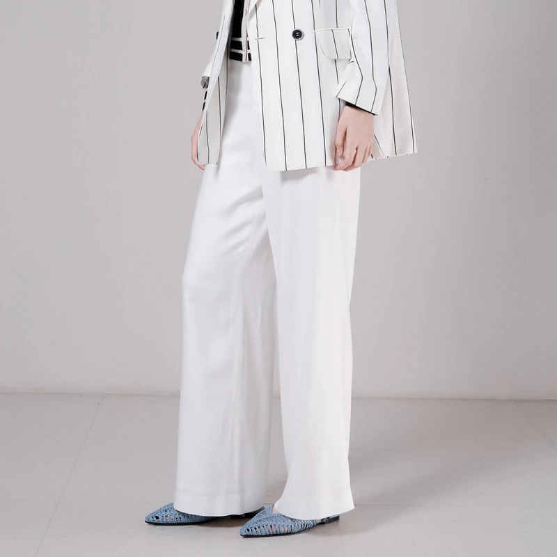 G·JAMEI2024夏季白色通勤气质舒适休闲裤DHAK6118宽松纯色设计师