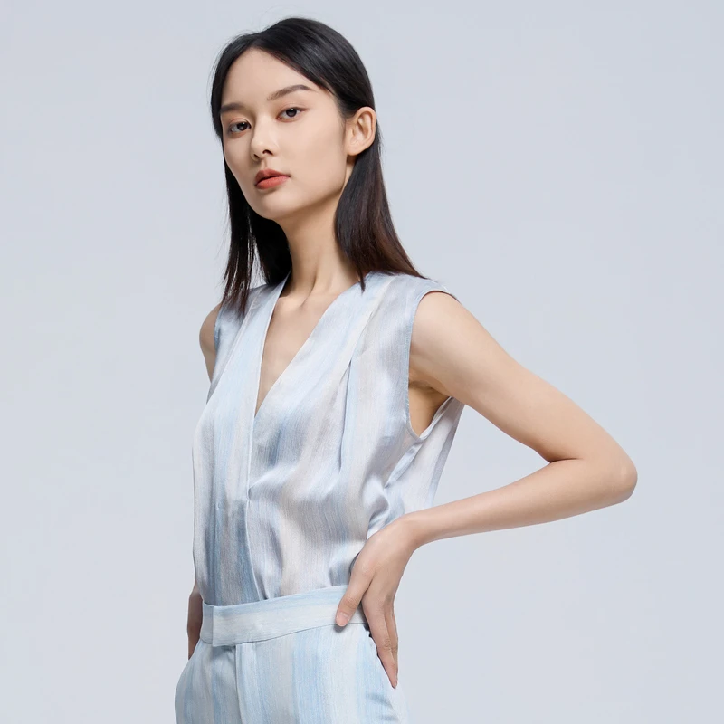 G·JAMEI2024夏季气质通勤蓝色条纹背心打底衫DHBB7103无袖女士