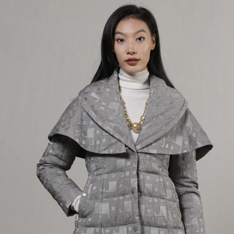 【保暖羽绒服】G.JAMEI冬季羽绒服DFDY7708中长款羽绒服女款灰色