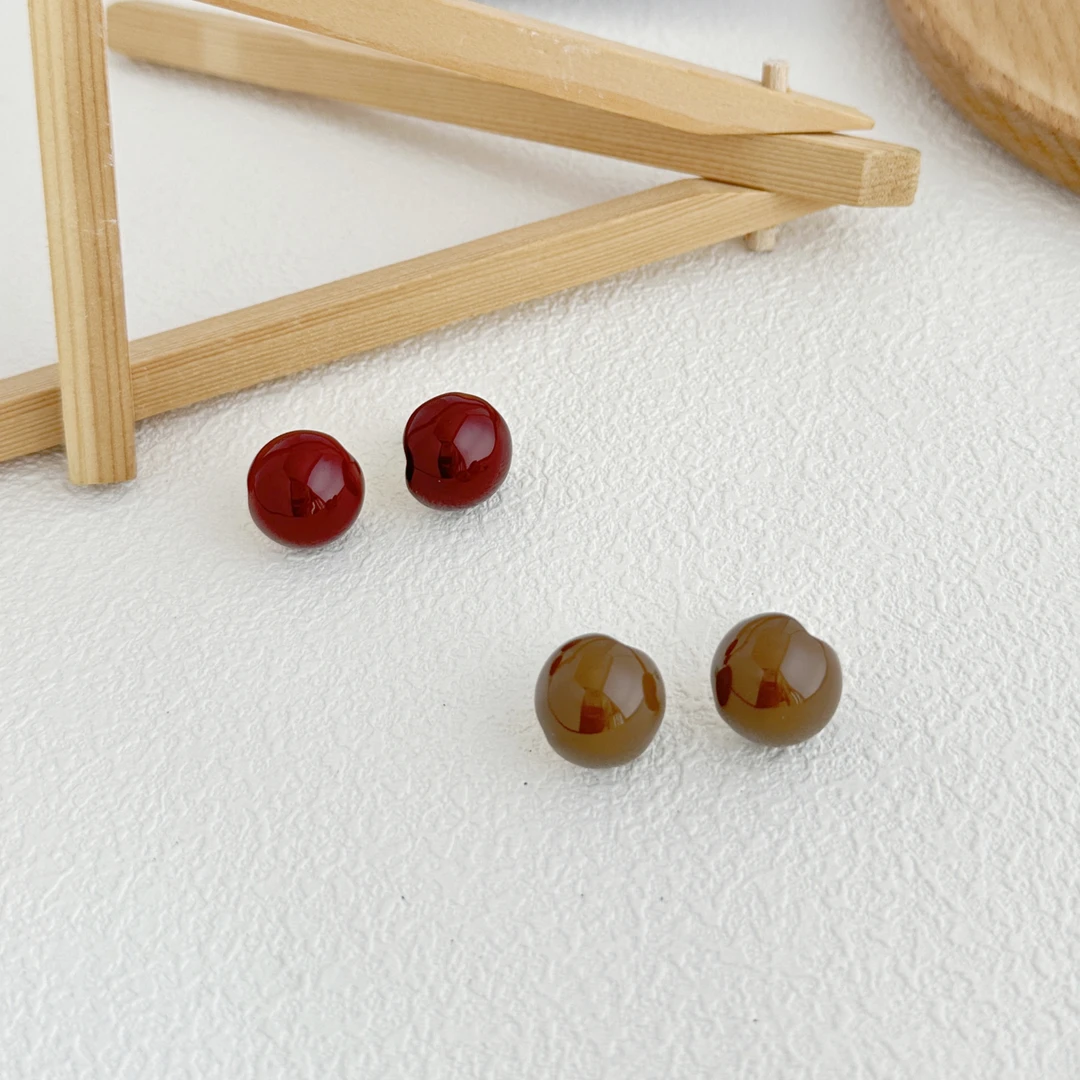 稀禾 铜合金耳饰 咖啡色半球耳钉XH241810-11