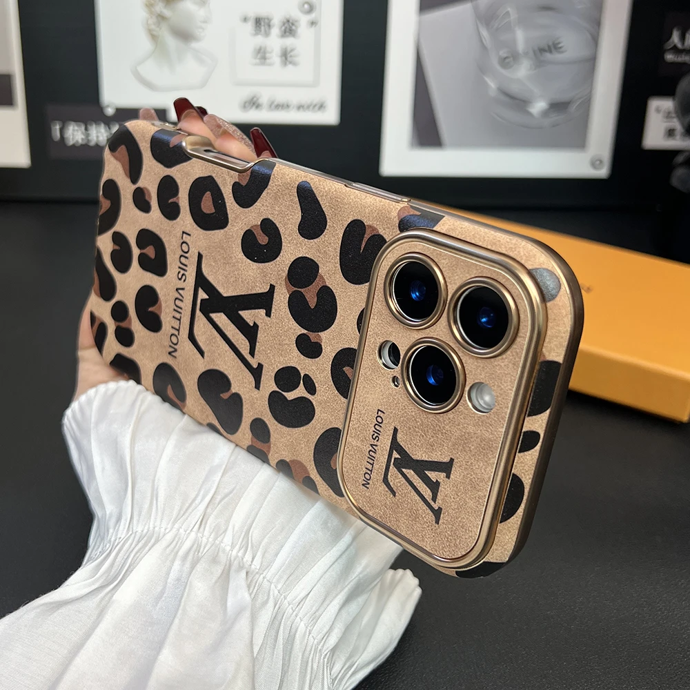 适用苹果16promax手机壳新款豹纹iphone15防摔翻毛皮14老花13软套