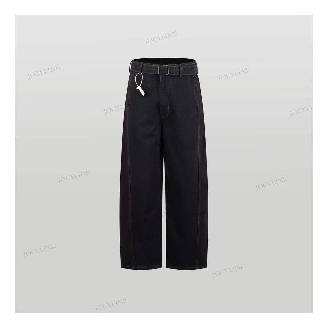 24秋冬新款腰带装饰黑色弯刀牛仔裤