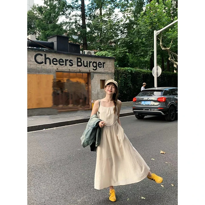 【现货】陳文文【奶呼呼】春季温柔风法式吊带仙女长连衣裙1L7848
