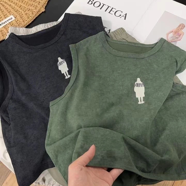 现货 儿童背心纯棉显白男女宝宝上衣夏宽松无袖