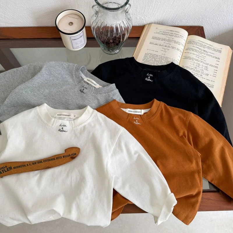 儿童长袖T2025春季新品男女童简约字母T恤衫宝宝纯色打底衫