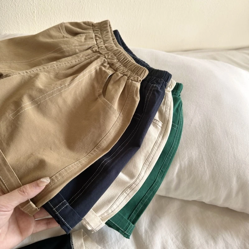 清 儿童短裤夏季新品男女童纯色撞线短裤宝宝棉布五分裤潮