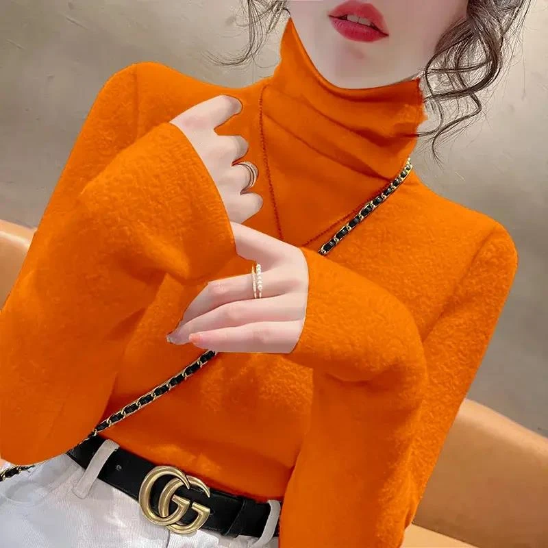 高领针织打底衫女2023春秋新款纯色百搭保暖长袖内搭显瘦上衣女