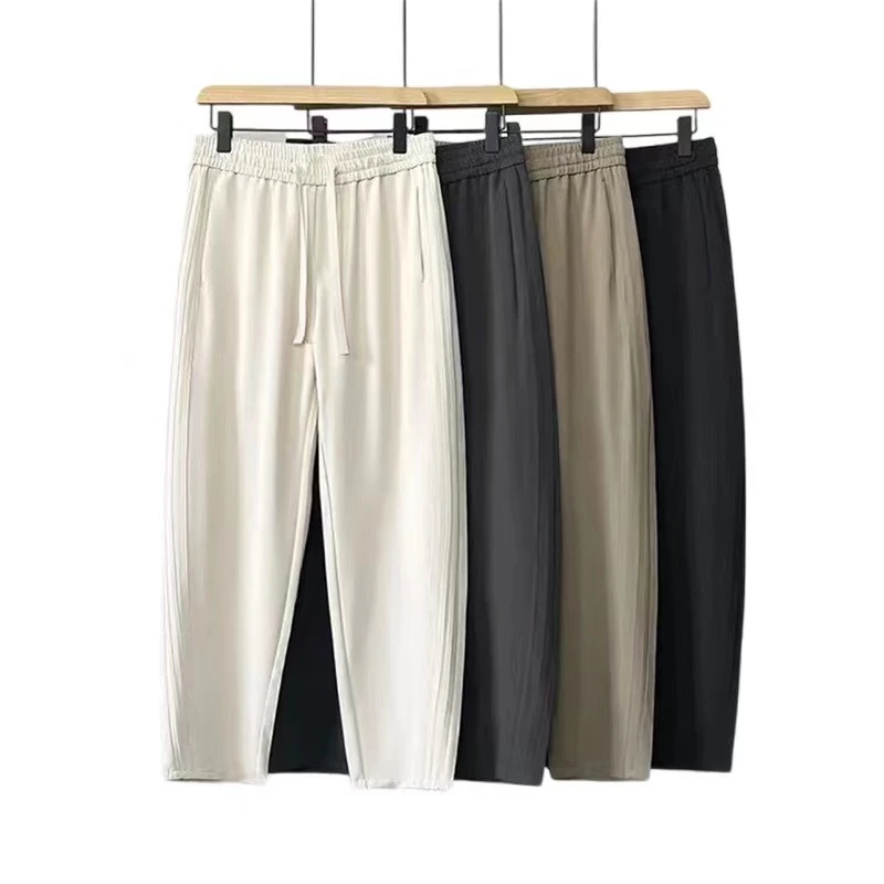 夏季冰丝弯刀裤垂顺丝滑休闲裤立体裁剪宽松薄款百搭裤子潮男裤子