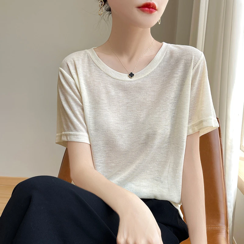 精纺天丝羊毛 夏季时尚小衫内搭针织打底衫女时尚宽松  NSY-161