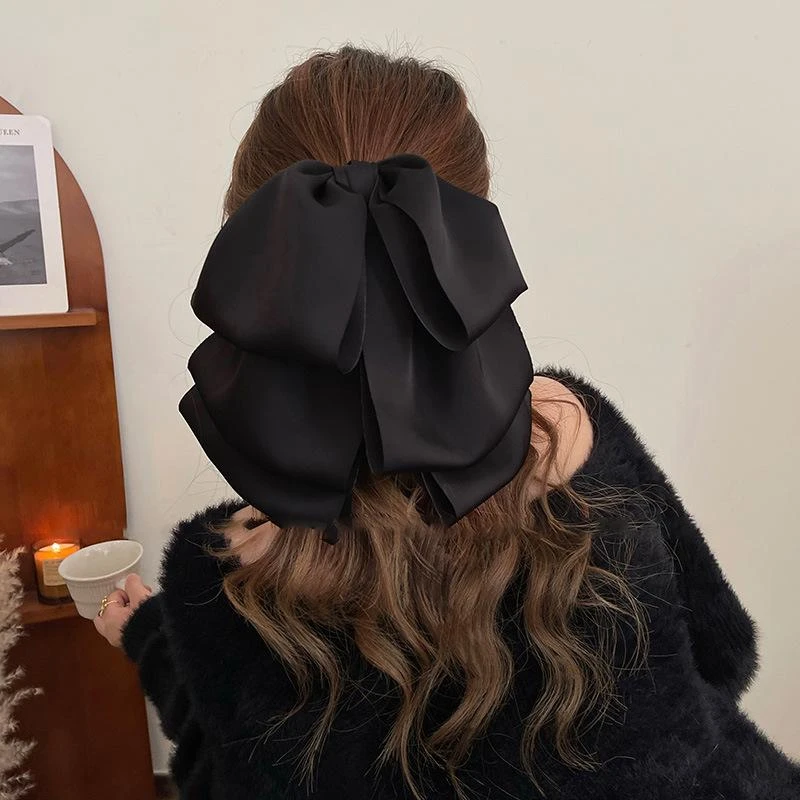 非金属布艺发饰 黑色大号蝴蝶结抓夹女高级感气质后脑勺发夹发饰