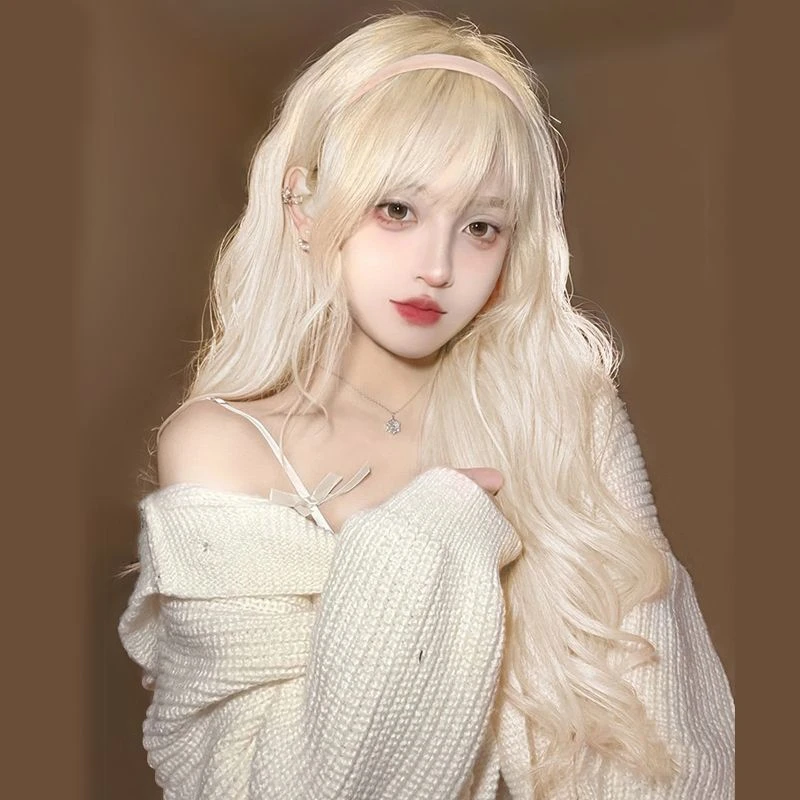 假发女长发cos白金色全头套式lolita大波浪长卷发自然圆脸假发套