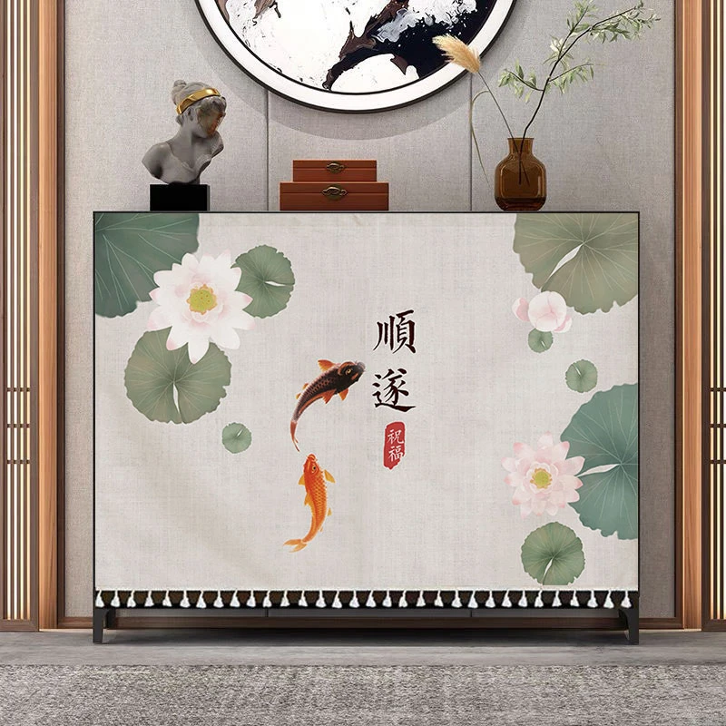 中式柜子遮挡帘 免打孔厨房橱柜衣柜家用防尘挡灰布帘自粘魔术贴