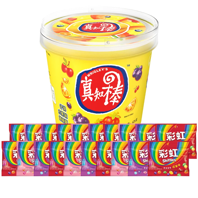 真知棒多口味桶装45支+彩虹糖袋装9g*20包小时候怀旧零食解馋小吃