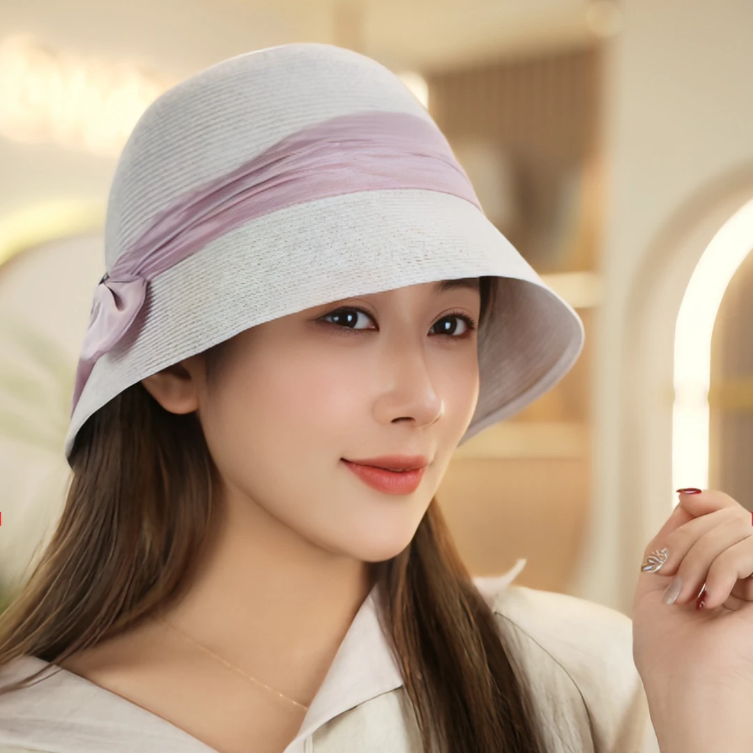 萌雅芝日系简约可折叠萌雅芝帽子女防晒遮阳太阳帽草帽遮脸渔夫帽