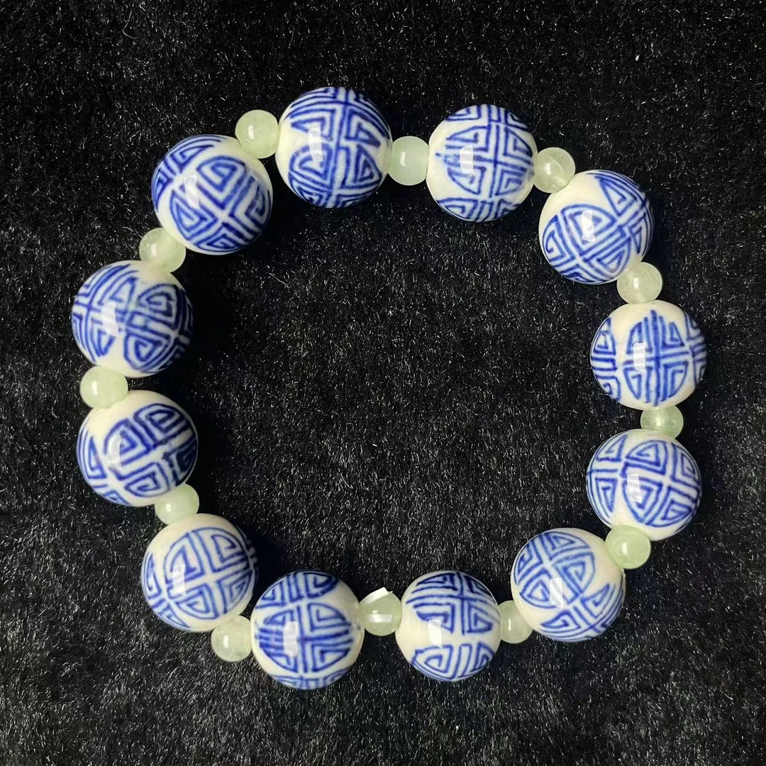 非金属陶瓷手链 青花瓷纯手工手绘团福手链