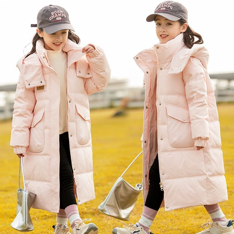 儿童长款羽绒服女童2023新款中大童过膝加厚韩版洋气童装冬