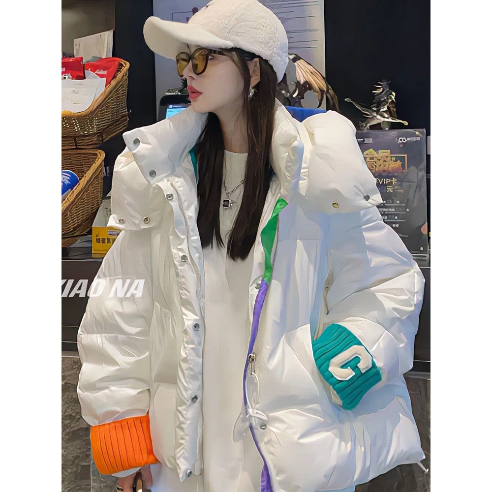 新款2023羽绒服字母针织袖口面包羽绒服女冬时尚小个子袄宽松加厚