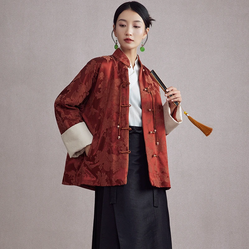 陌遇秋冬新款中国风提花缎气质改良唐装上衣中式日常外套M22965